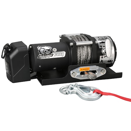 Bulldog Winch 7800lb Trailer Winch, 50' Synth Rope, Roller Frld, Mnt Plate 10032
